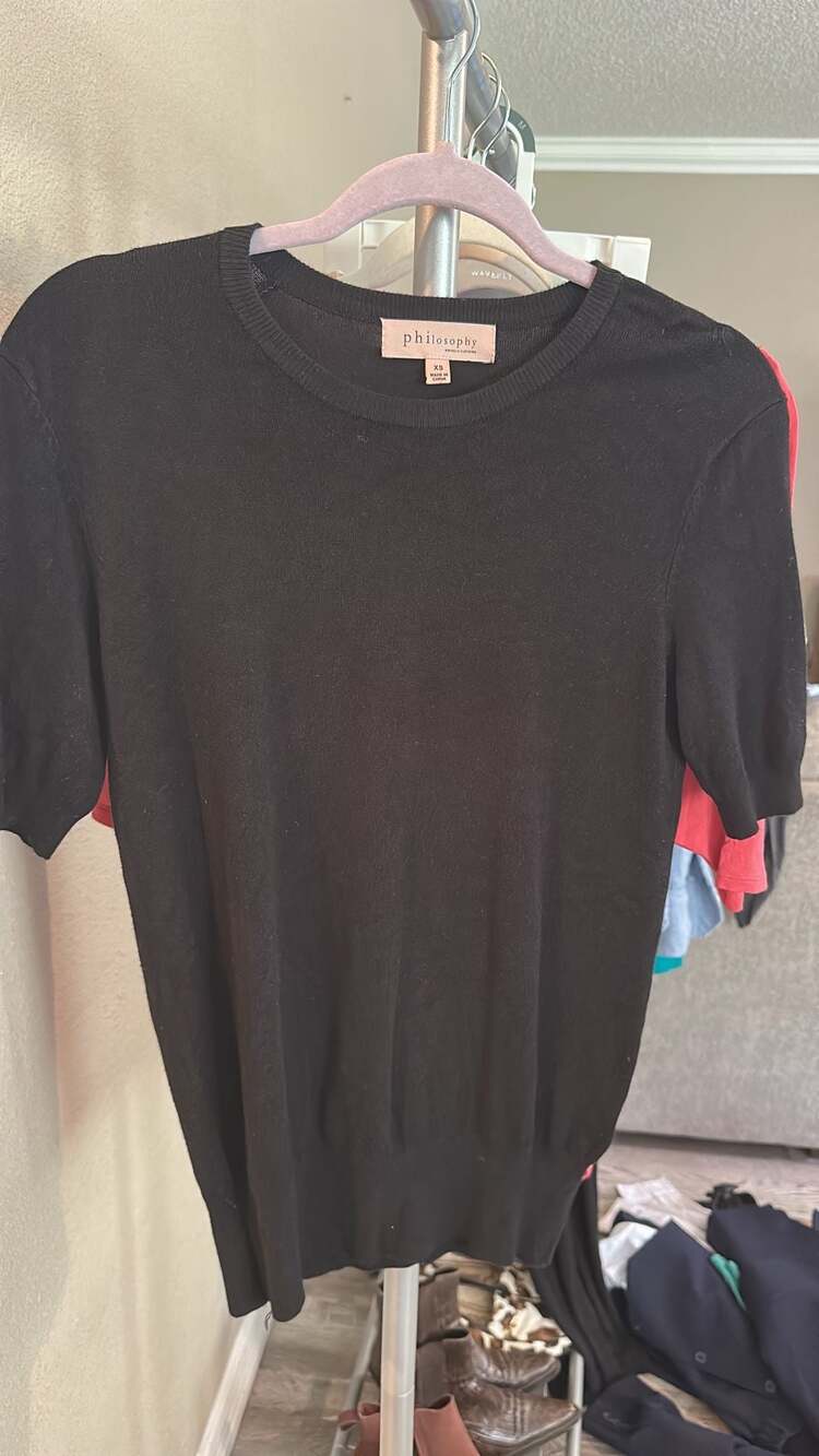 Philosophy Republic Clothing Black Short Sleeve Crewneck Knit Sweater